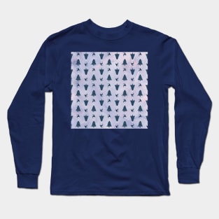 Pretty Navy Christmas Trees & Reindeer Pattern on Pink Purple Ombre Long Sleeve T-Shirt